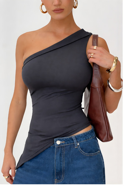 World Fashion Trends 5058 Asymmetric Flexible Crop Top Bluz