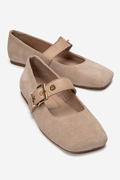 LuviShoes JONAS Γυναικεία παπούτσια μπαλαρίνας από γνήσιο δέρμα σε μπεζ σουέν...