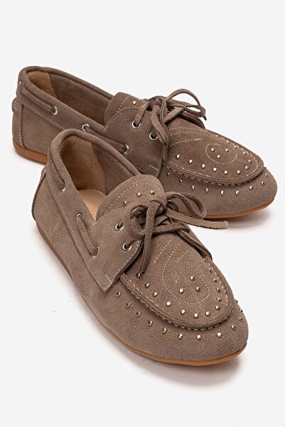 LuviShoes Γυναικεία Loafer Παπούτσια CUESTA Mink Suede από Γνήσιο Δέρμα με Κο...