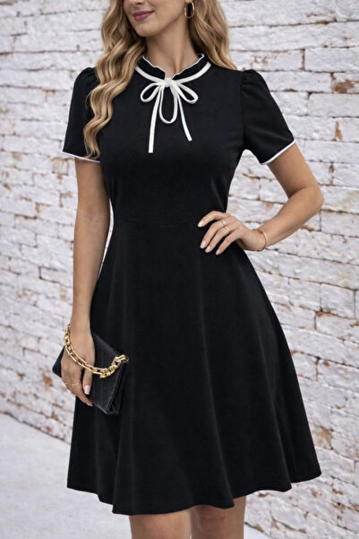 DRESSIFY WOMEN’S FASHION Γυναικείο κοντομάνικο φόρεμα μίντι από κρεπ με δέσιμ...