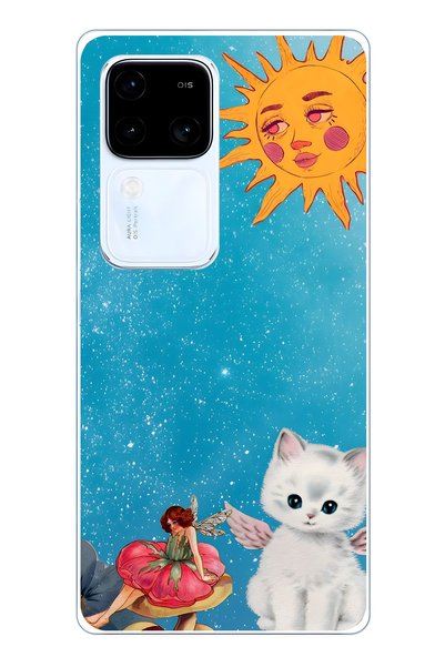 FLAMENKO حافظة هاتف شفافة متوافقة مع Vivo V30 بنمط Sun Fairy وAngel Cat