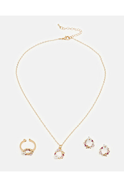 REDTAG Girls Gold Embellished Necklace Set (3 Piece)