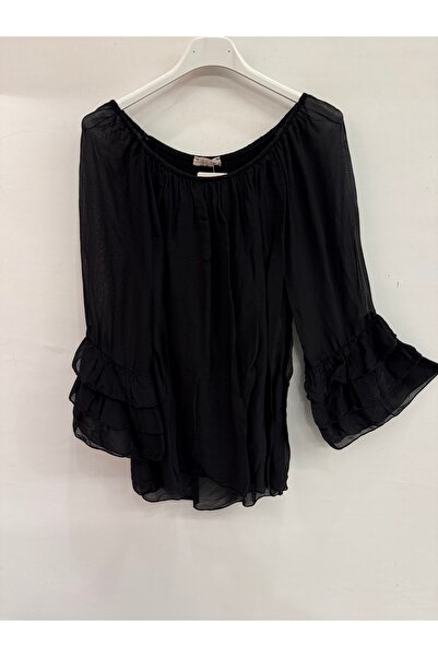 della moor Women's Black Italian Elastic Madonna Collar Ruffle Spanish Sleeve...