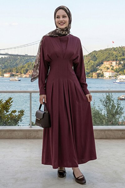 InStyle Φόρεμα μπορντό με μανίκια νυχτερίδα και ζώνη