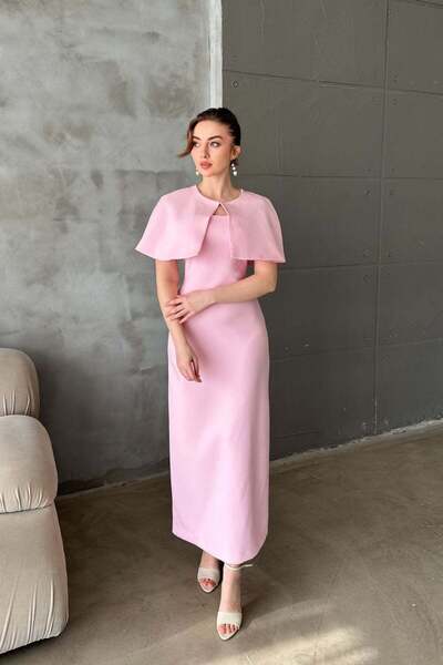 Elbee Fashion Woman Pembe Pelerinli Straplez Elbise