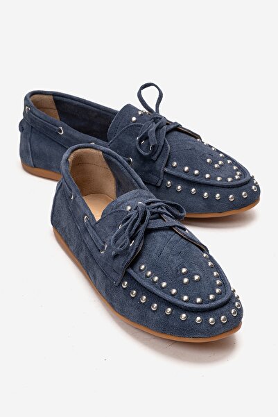LuviShoes CUESTA Γυναικεία Loafer Παπούτσια από Γνήσιο Δέρμα Κοτ Μπλε Σουέντ ...