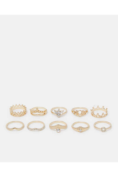 REDTAG Women Gold 10-Piece Finger Ring Set