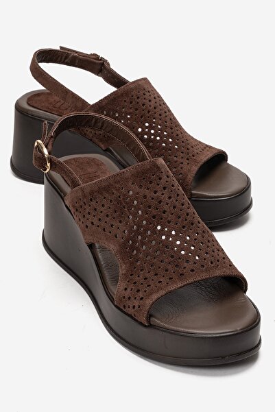 LuviShoes Γυναικεία πέδιλα με τακούνι JADIRA από γνήσιο δέρμα καφέ σουέντ με ...