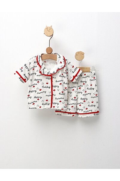 MiniKids Pijama MS, Love Mom and Dad, alb-rosu