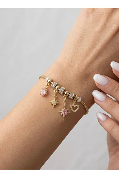 Glowisters Jewelry Pembe-Star Charm Detaylı Bileklik