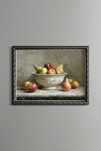 epiqart Classic Fruit Bowl Still Life - Vintage Patterned Frame - Thin Model