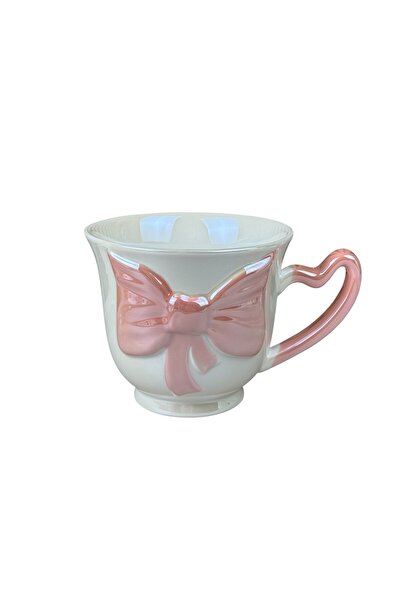 OEM Κεραμική κούπα με ροζ φιόγκο, λευκό "3D φιόγκο", 480 ml