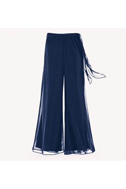 MERİT FASHION Büyük Beden Kuşak Detaylı Şifon Pantolon