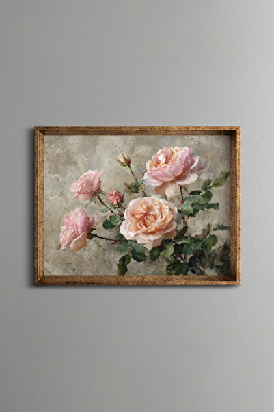 epiqart Pink Rose Composition - Vintage Patterned Frame - Slim Model