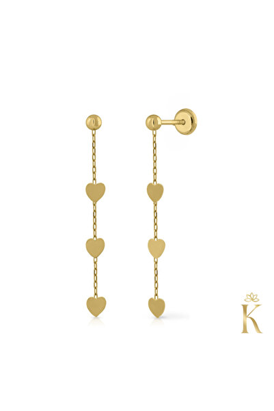 KALINI Σκουλαρίκια από κίτρινο χρυσό 9Κ, μακριά αλυσίδα με ημισφαιρίου και 3 ...