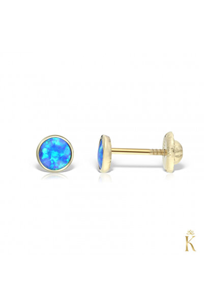 KALINI Βρεφικά σκουλαρίκια με προστασία, από κίτρινο χρυσό 14Κ, στρογγυλά με ...