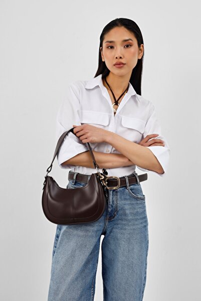 Shule Bags Τσάντα Μπαγκέτας με Λεπτομέρεια Φουλάρι Caldera, Καφέ Πικρό