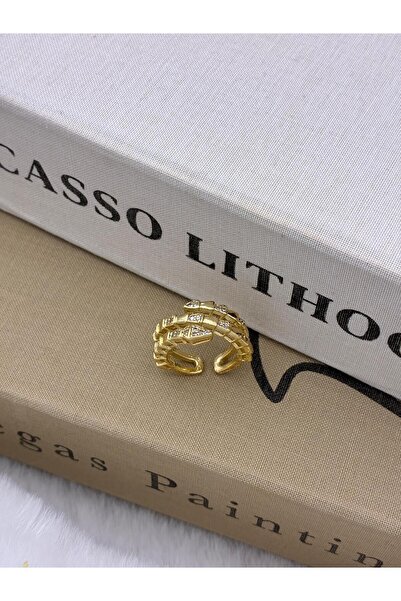 Hedef Bijuteri Gold Color Zircon Stone Three Row Snake Model Adjustable Brass...