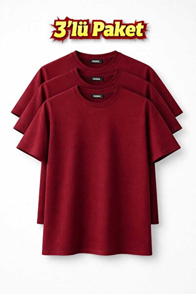 T.trend T-Shirt Basic Bordo 3-Piece Set 100% Cotton Regular Fit Men/Unisex
