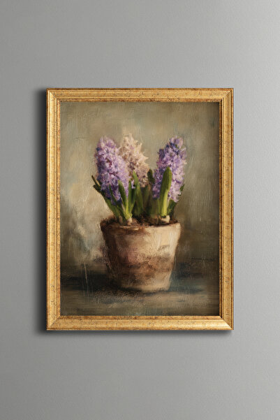 epiqart Hyacinth Flower in a Pot – Vintage Patterned Frame – Slim Model