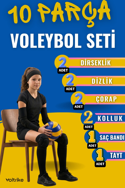 Voltrike 10 Parça Full Voleybol Seti-Voleybol Dizliği+ Voleybol Dirsekliği+ T...