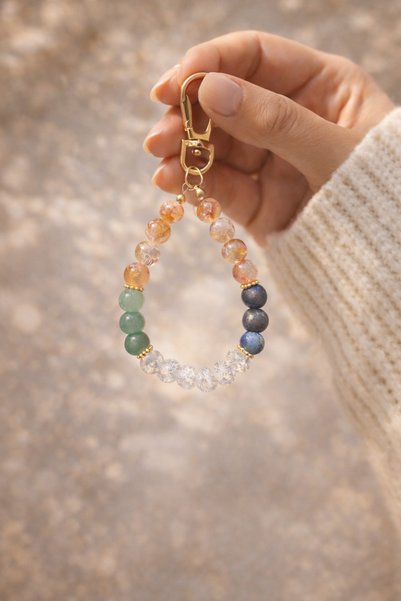 Sunshe Atelier Manifest Aura Dharma Natural Stone Bag Ornament - Keychain - Citrine & Lapis Lazuli & Aventurine & Nephrite