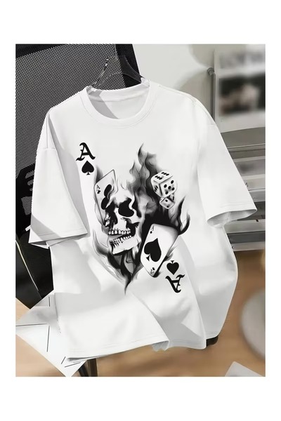 EYAX MODA KURU KAFA İSKAMBİL BASKILI UNISEX OVERSIZE TİŞÖRT / T-SHIRT