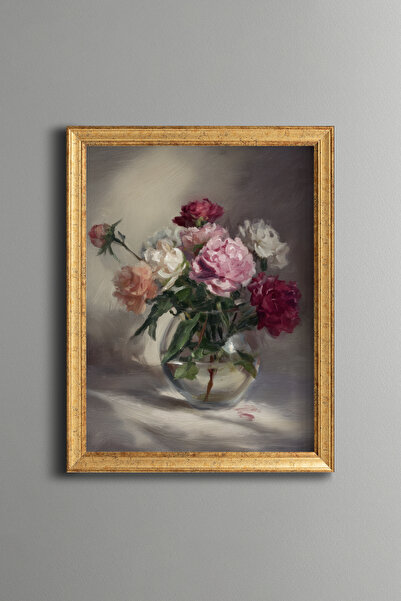 epiqart Colorful Roses in Glass Vase – Vintage Patterned Frame – Slim Model