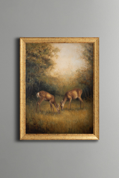 epiqart Deer in the Forest – Vintage Patterned Frame – Slim Model