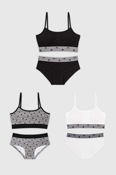 BAYKAR Σετ εσώρουχων μπικίνι με λεπτές τιράντες και βαμβακερό σχέδιο για νεαρ...