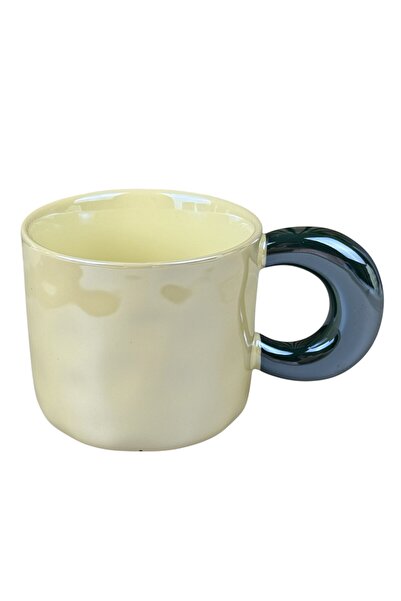 OEM Κίτρινη κεραμική κούπα με λαβή σε σχήμα δακτυλίου και σκούρα πράσινη λαβή...