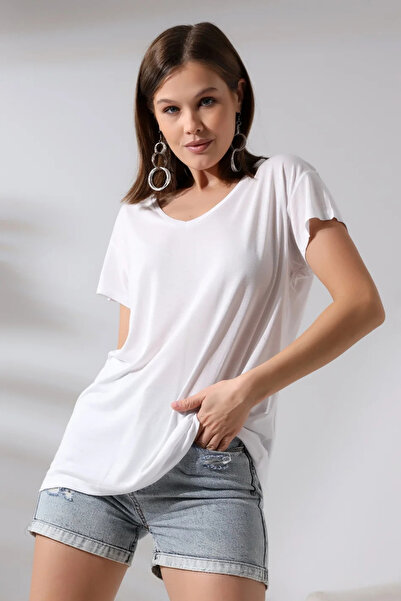 ubmbutik Tricou de damă - Tricou lejer cu decolteu în V și mânecă scurtă
