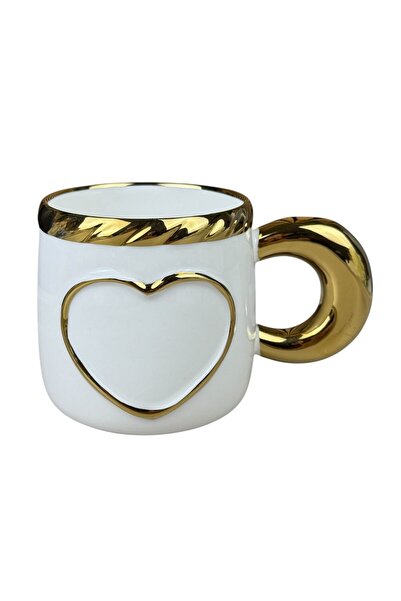OEM Λευκή κεραμική κούπα με χρυσές λεπτομέρειες, σχέδιο  "καρδιά από χρυσό ",...