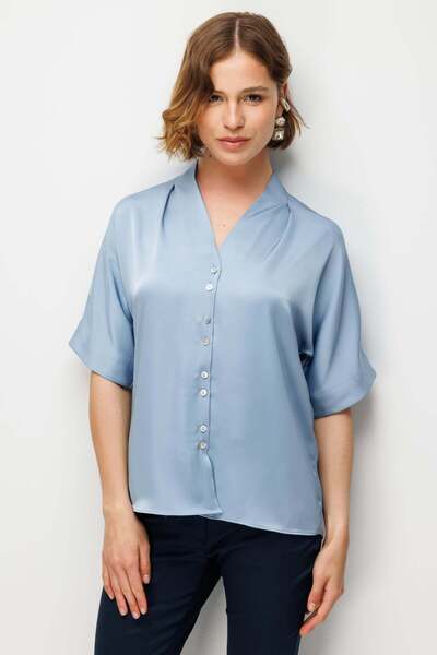 Ekol Драпирана блуза с къс ръкав и детайли