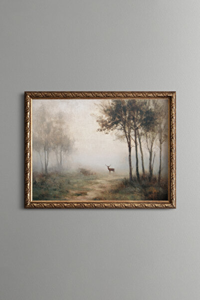 epiqart Sisli Orman ve Geyik - Vintage Desenli Çerçeve - İnce Model
