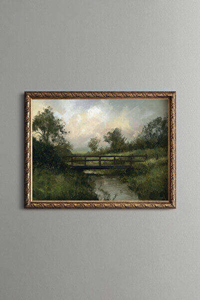 epiqart Wooden Bridge and Nature Scenery - Vintage Patterned Frame - Thin Model