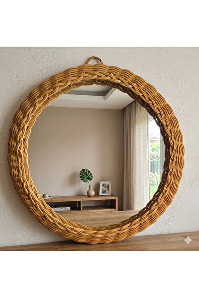 Niobehome Doğal Rattan Yuvarlak Duvar Aynası 40cm - Bohem Dekoratif Ayna