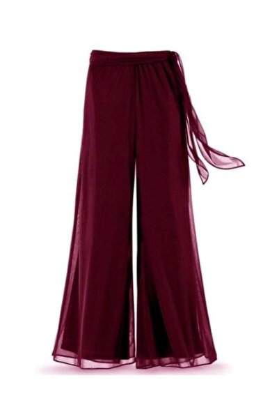 MERİT FASHION Büyük Beden Kuşak Detaylı Şifon Pantolon
