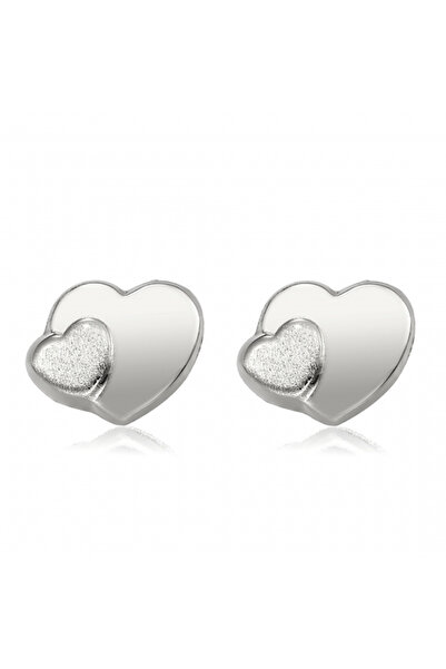 KALINI Προστατευτικά Σκουλαρίκια, Λευκόχρυσος 14Κ, Δύο Καρδιές 5 χιλ.