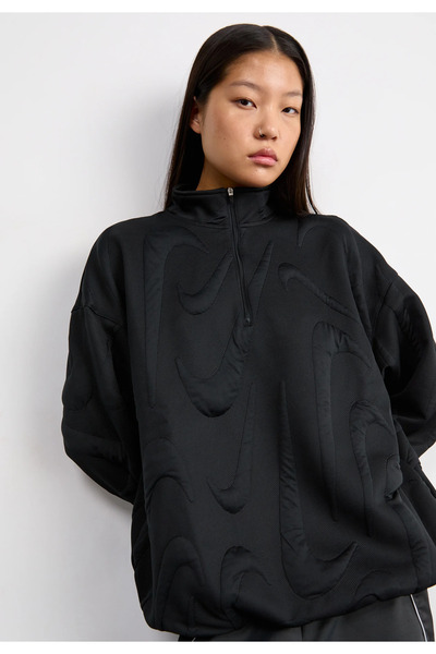 Nike Sportswear Collection Oversized Cosy 1/4-Zip Logo Jersey Lined Kadın Swe...