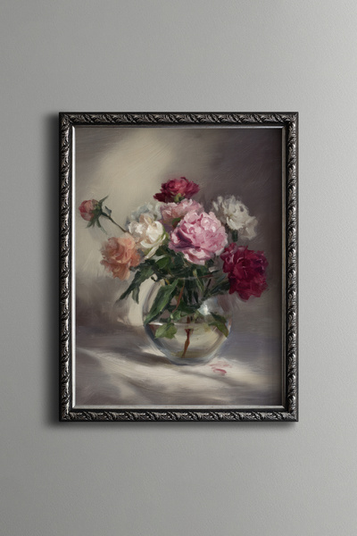 epiqart Colorful Roses in Glass Vase – Vintage Patterned Frame – Slim Model