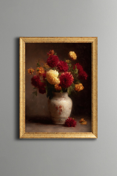 epiqart Red Floral Harmony – Vintage Patterned Frame – Slim Model