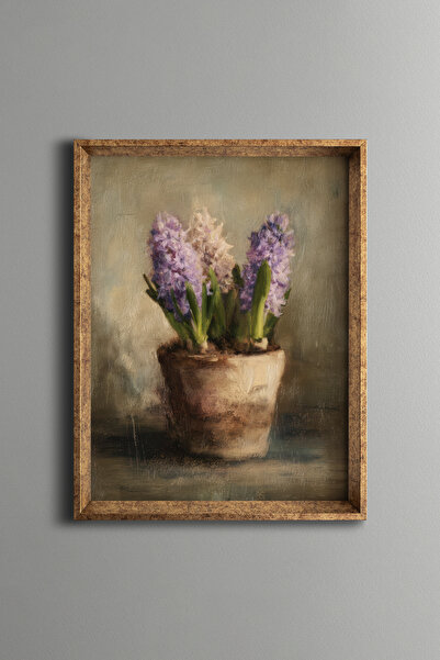 epiqart Saksıda Sümbül Çiçeği – Vintage Desenli Çerçeve – İnce Model