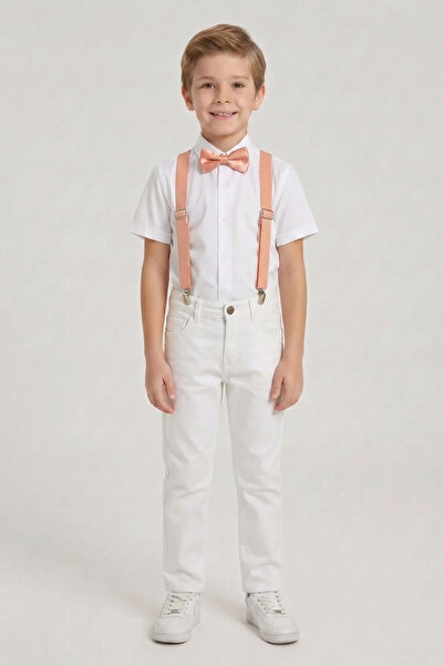 nacar çarşı Αγόρια Λευκό Κοντομάνικο Πουκάμισο Λευκό Παντελόνι Σολομόν Παπιγι...