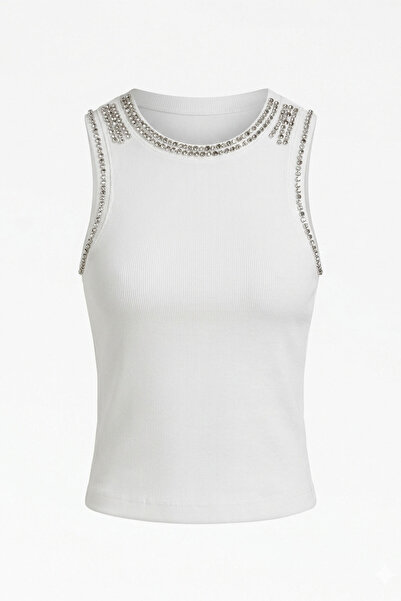 MAGARDE Premium Stone Detailed Tank Top - Ecru