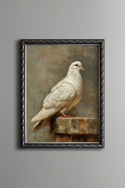 epiqart White Pigeon – Vintage Patterned Frame – Slim Model