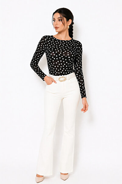 kikiriktekstil 10856 Women's Polka Dot Boat Neck Blouse