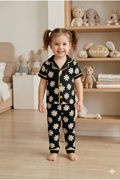 VaVbaby Κοριτσίστικο βαμβακερό κοστούμι πιτζάμες με διπλό γιακά, κουμπιά μπρο...