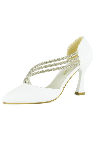 Erkan Saçmacı Alessi White Vegan Stone Pointed Toe Goblet Heeled Evening Dress Bridal Shoes