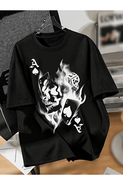 EYAX MODA KURU KAFA İSKAMBİL BASKILI UNISEX OVERSIZE TİŞÖRT / T-SHIRT
